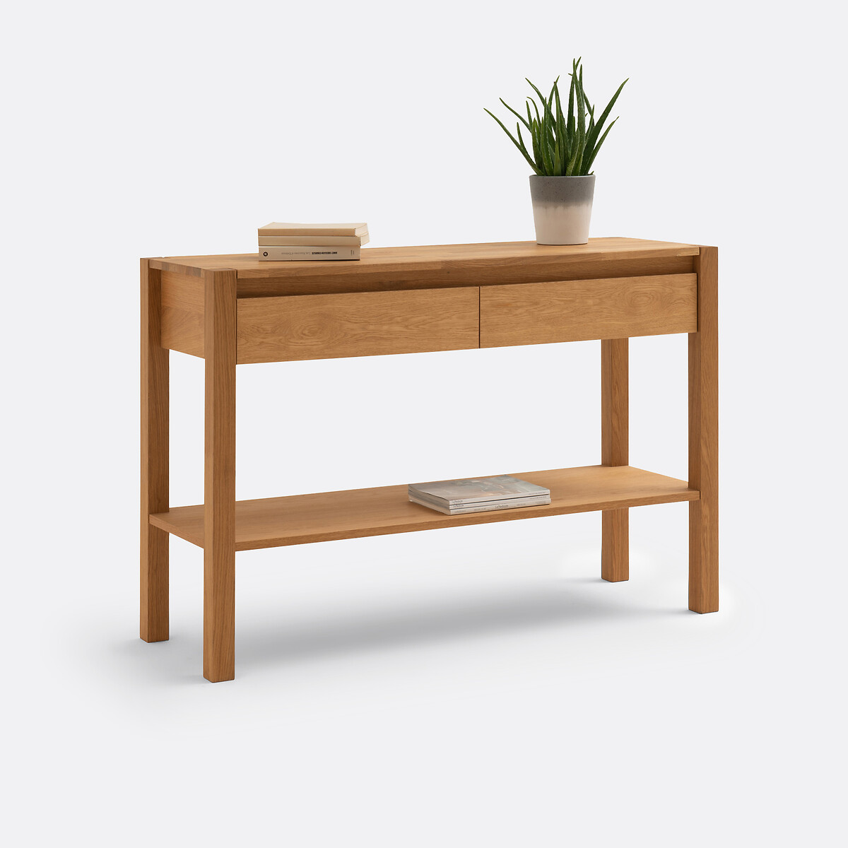 Console chêne abouté et plaqué, 2 tiroirs, Adelita chêne, LA REDOUTE INTERIEURS