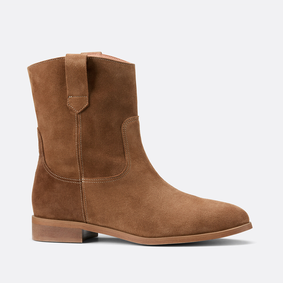 Suede Flat Heel Western-Style Ankle Boots beige, LA REDOUTE COLLECTIONS