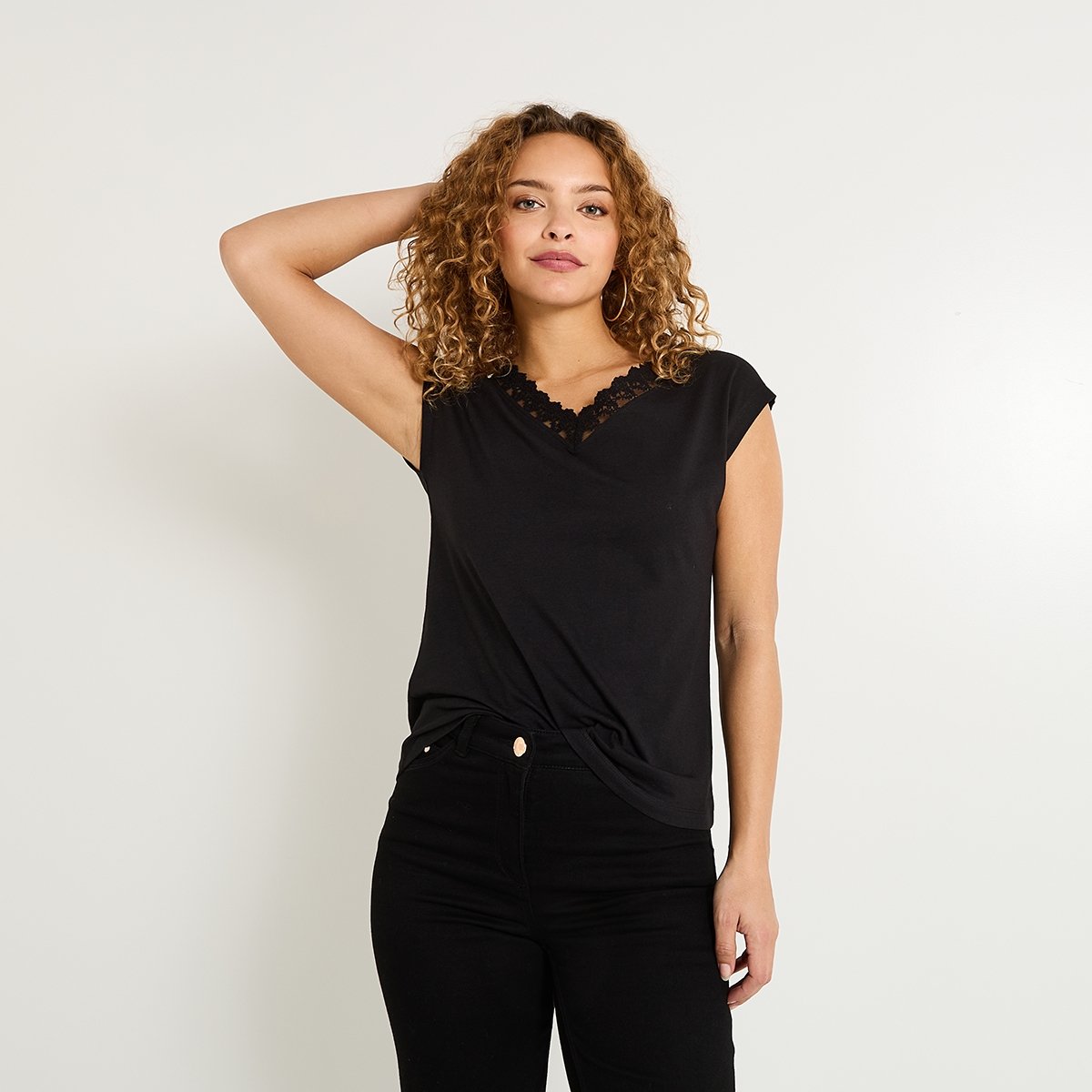T-shirt col V noir, GRAIN DE MALICE