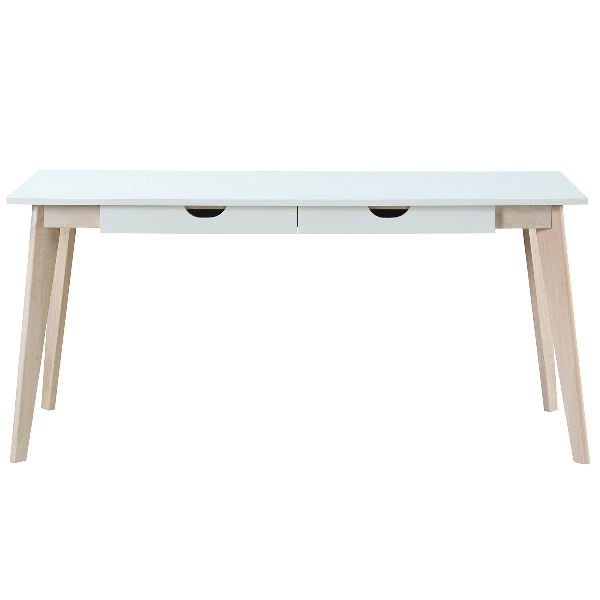 Bureau avec rangements 2 tiroirs scandinave blanc et bois clair L160 LEENA blanc, MILIBOO
