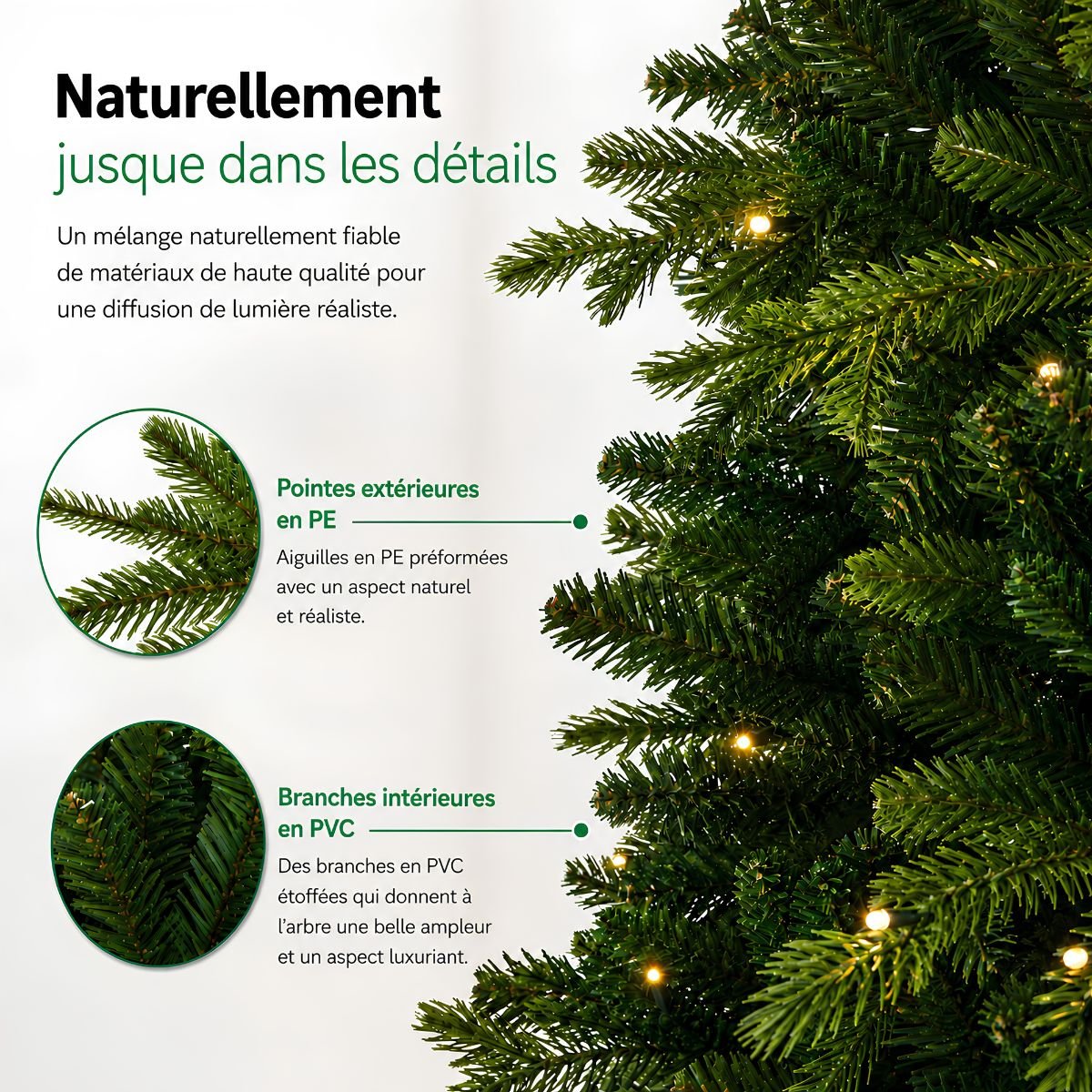 Sapin de Noël artificiel étroit avec LED H185 cm BRAMPTON vert, BLACK BOX TREES