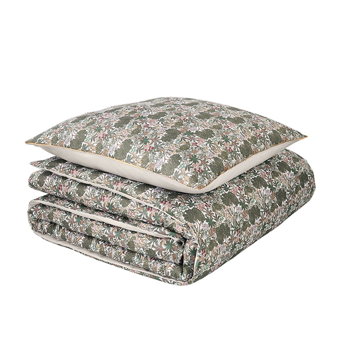 Parure de lit imprimée en satin de coton, taies carrées, CANOPÉE vert foncé, ESSIX