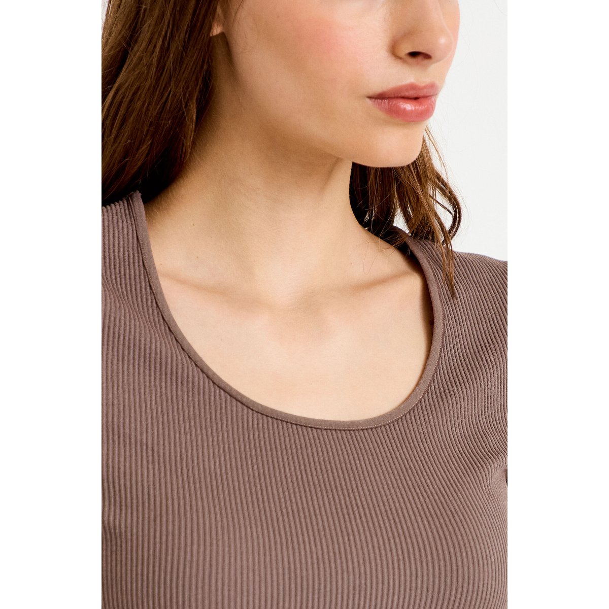 Crop top sans couture col rond marron clair, CACHE CACHE