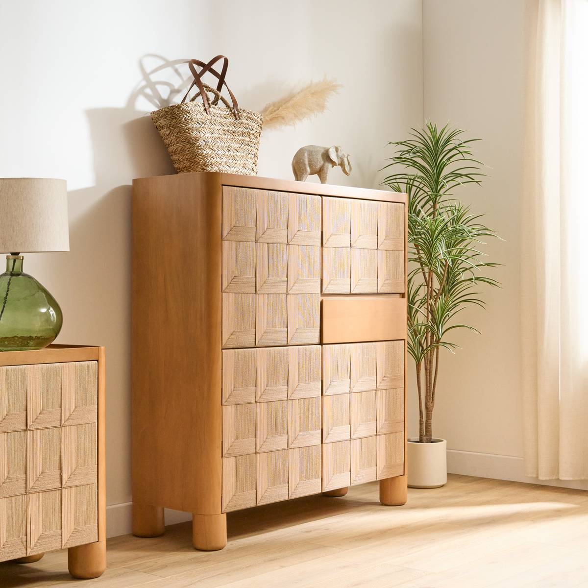 Buffet haut rectangulaire avec portes et tiroir en manguier NETSI sable, ATMOSPHERA