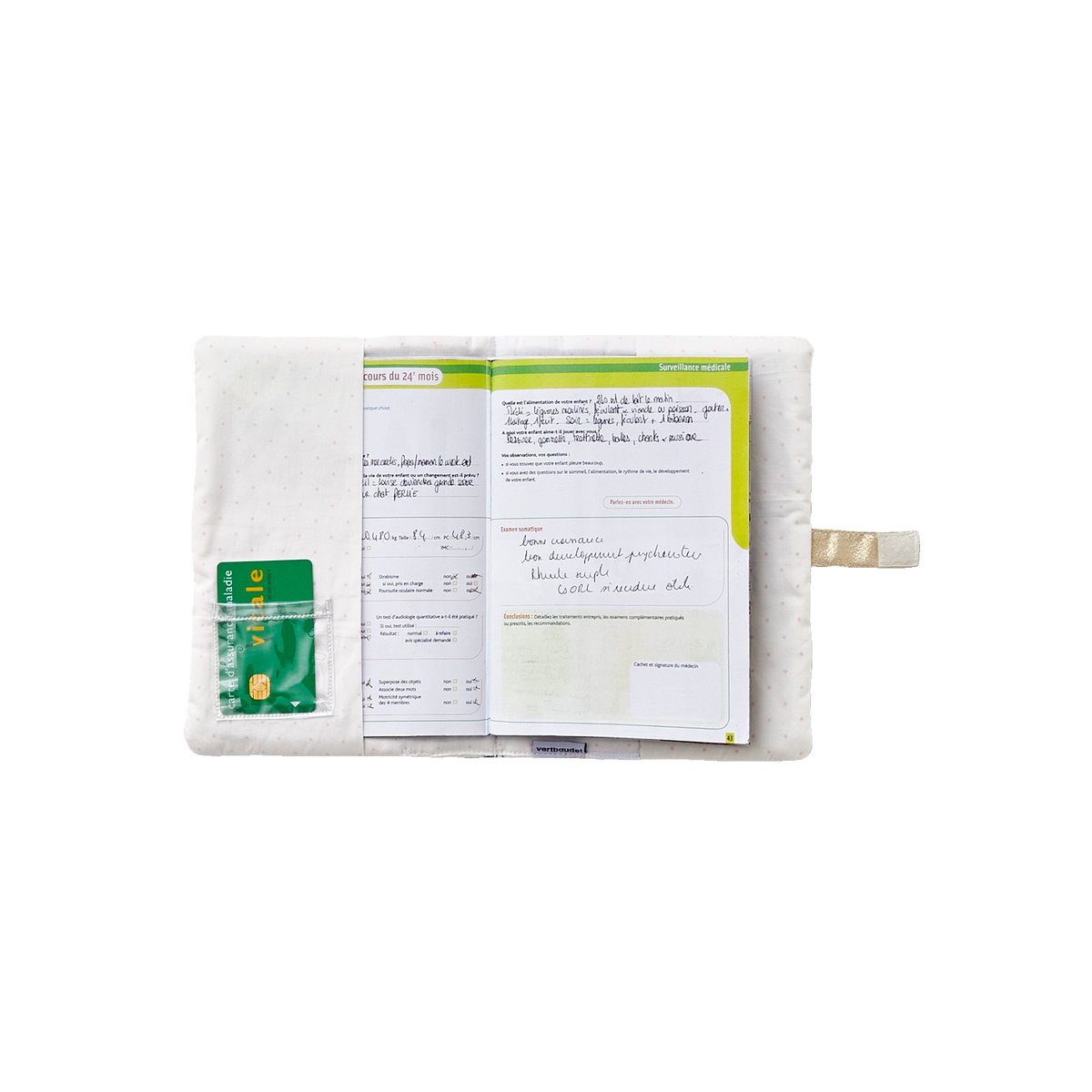 Protège carnet de santé EAU DE ROSE écru / rose, VERTBAUDET