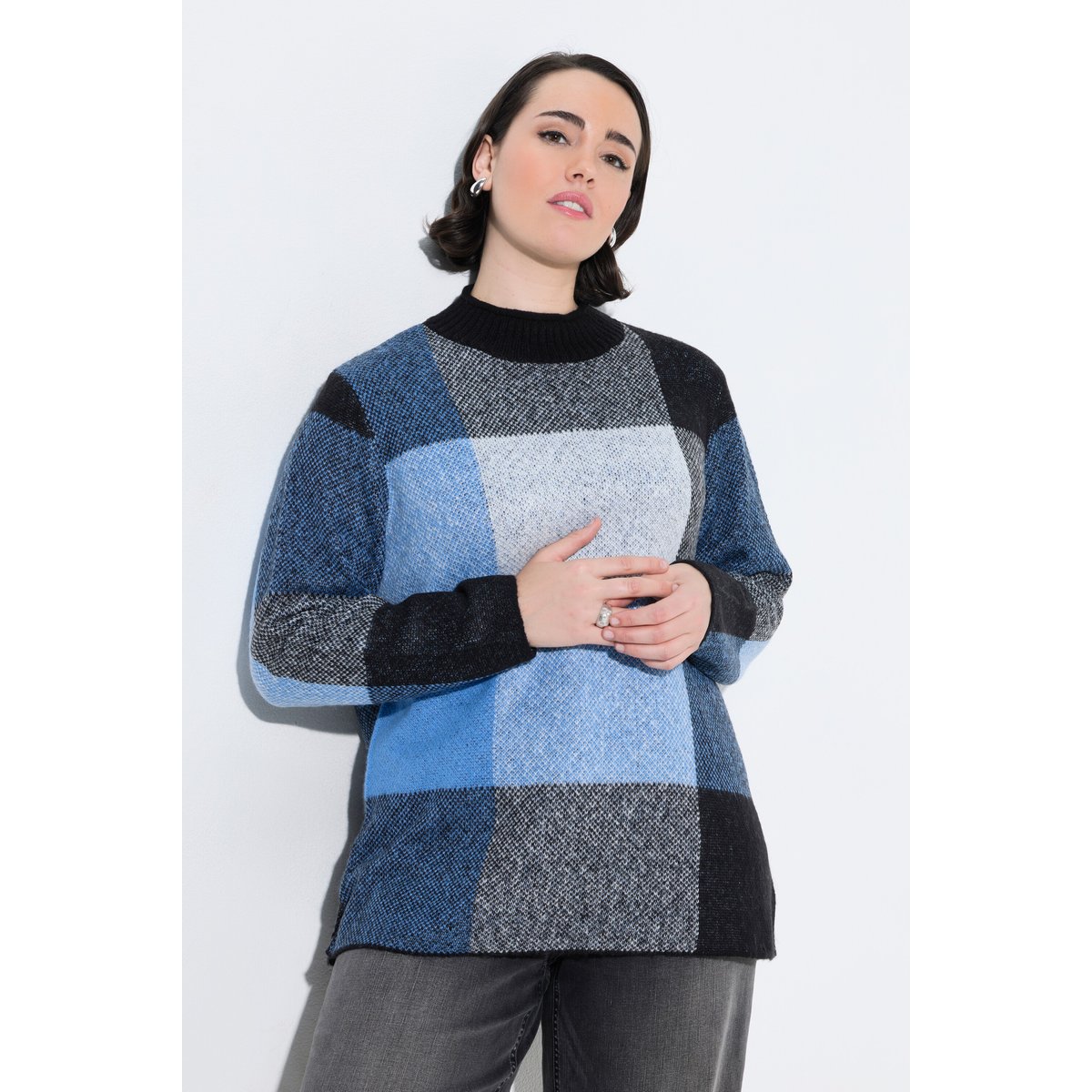 Pull, motif à carreaux, col montant noir, ULLA POPKEN
