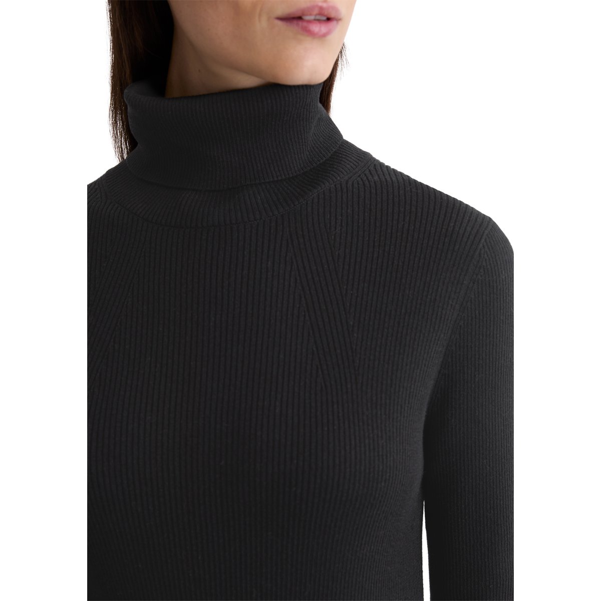 Pull à col roulé slim en coton organique noir, MARC O'POLO