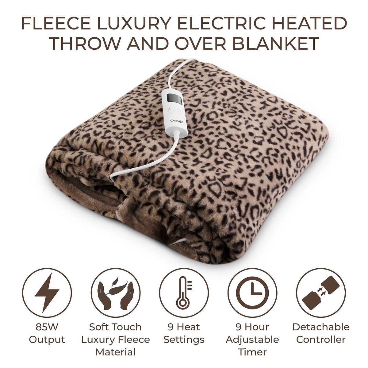 Fleece Electric Over Blanket Leopard Faux Fur brown , CARMEN