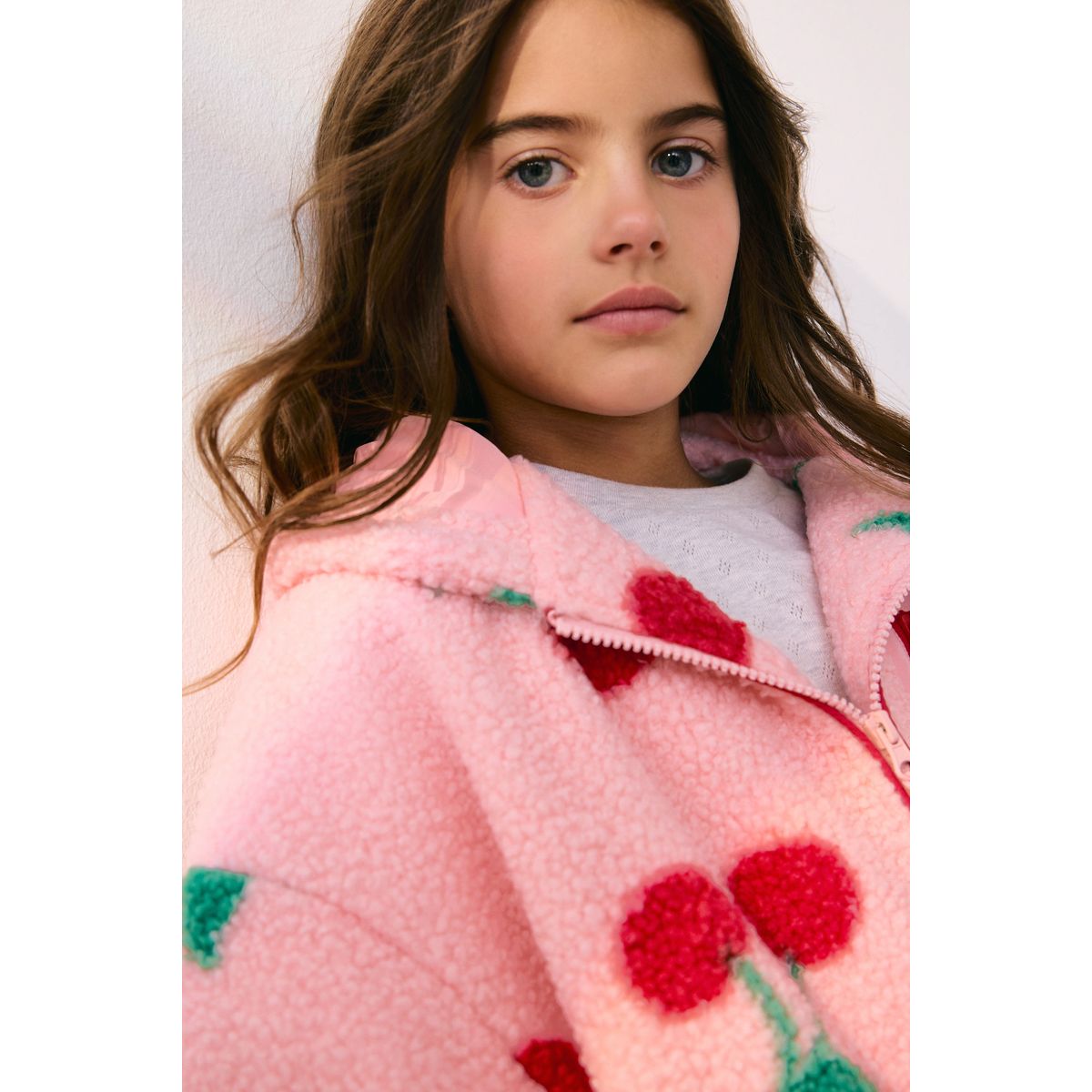 Veste à capuche en peau lainée zippée rose/rouge cerise, NEXT