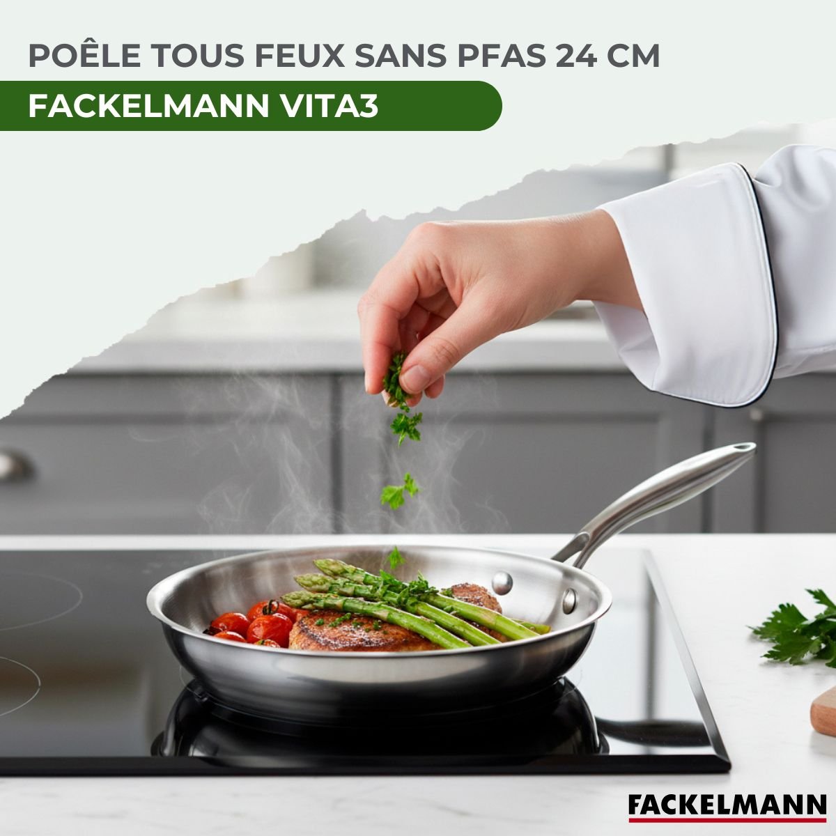 Poêle 24 cm en inox 18/10 Triply VITA3 inox, FACKELMANN