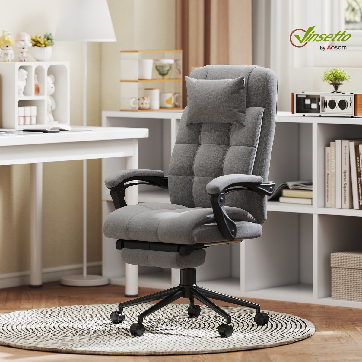 Fauteuil de bureau avec fonction massage gris, HOMCOM