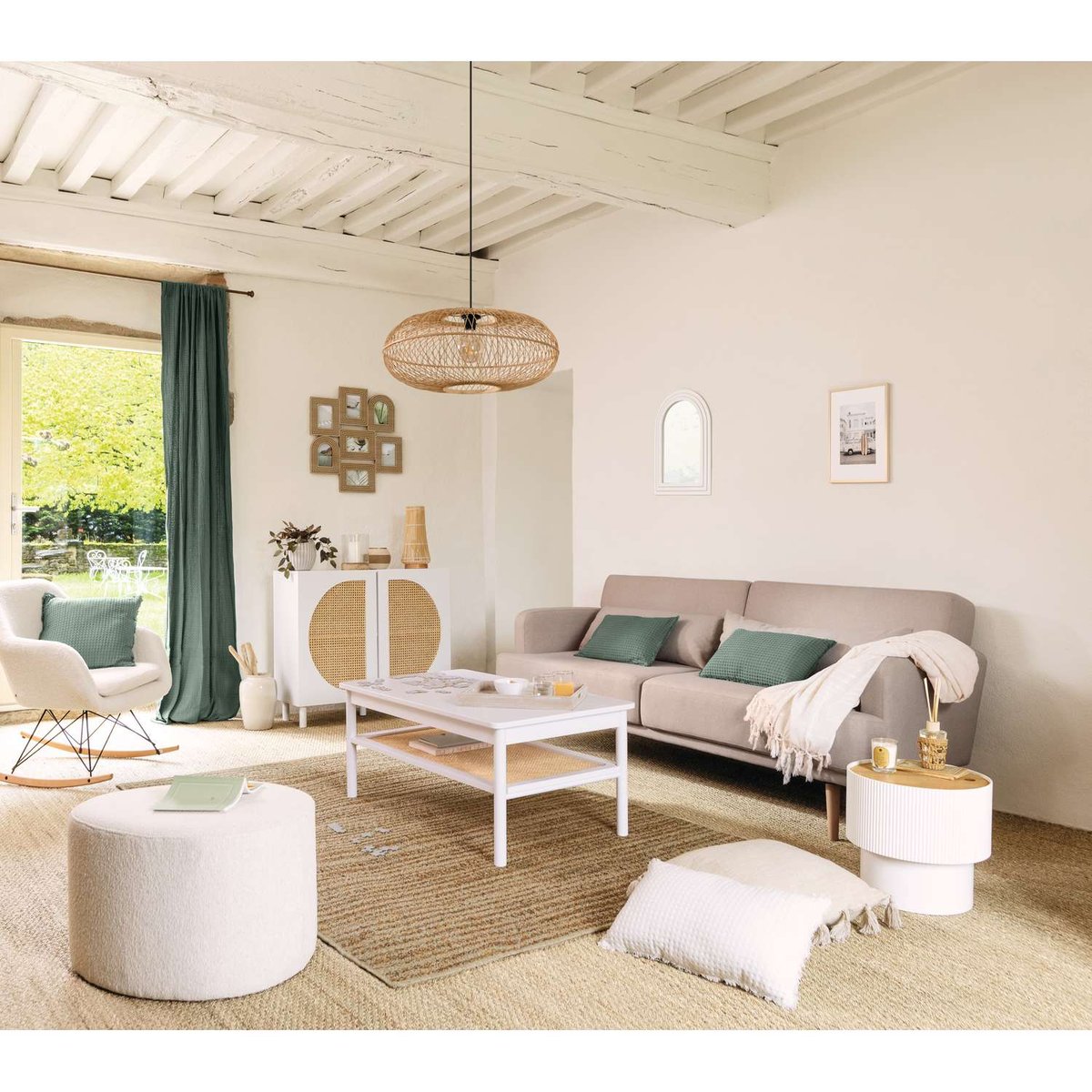 Fauteuil à bascule en bouclette OLMETO blanc, ATMOSPHERA