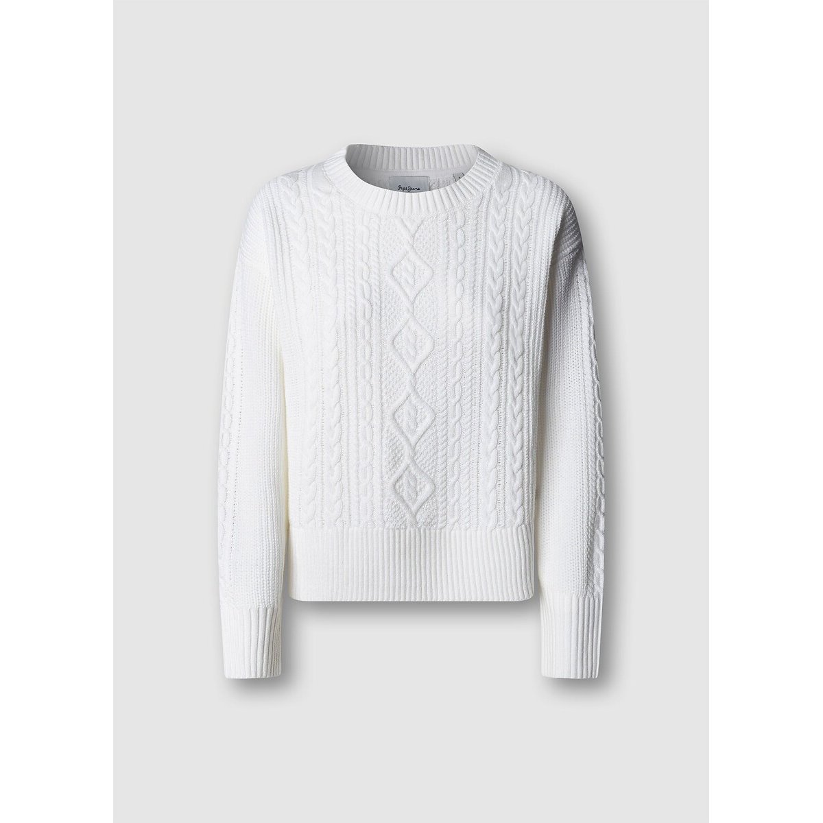 Pull col rond, torsadé blanc, PEPE JEANS
