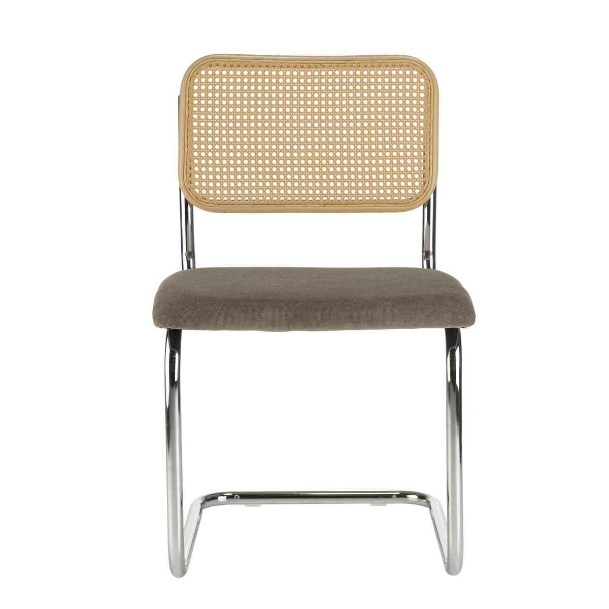 Chaise métal chromé assise velours taupe dossier rotin (lot de 2) LOANO taupe, PIER IMPORT