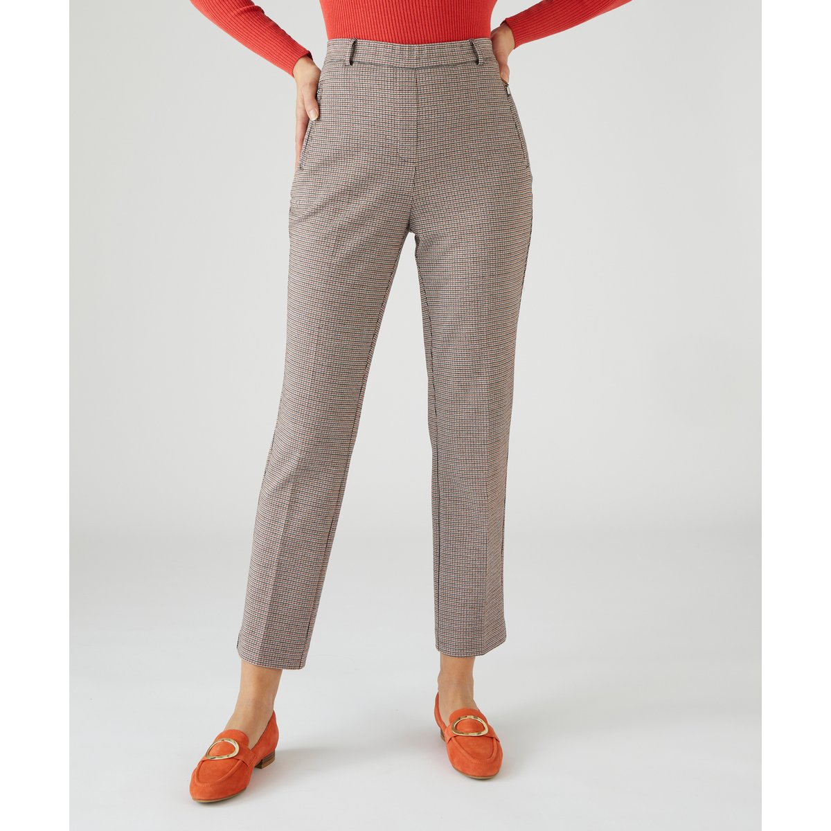 Pantalon 7/8ème maille milano orange teracotta pied de poule, DAMART