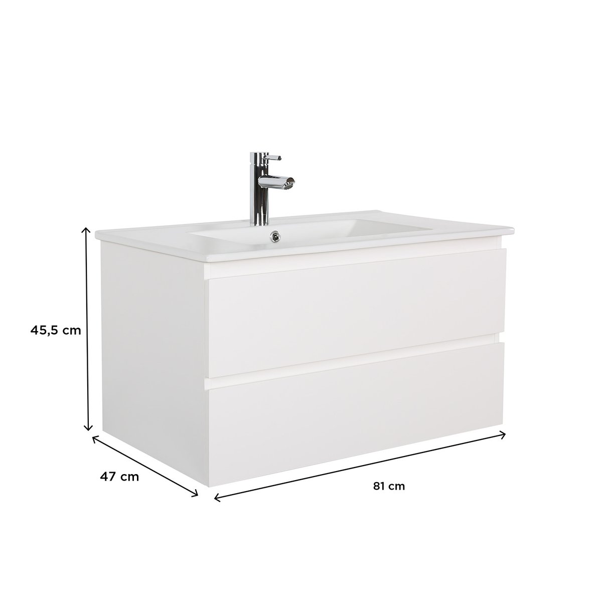 Meuble simple vasque 80cm décor chêne avec vasque et robinet SORRENTO blanc satiné, MOB IN