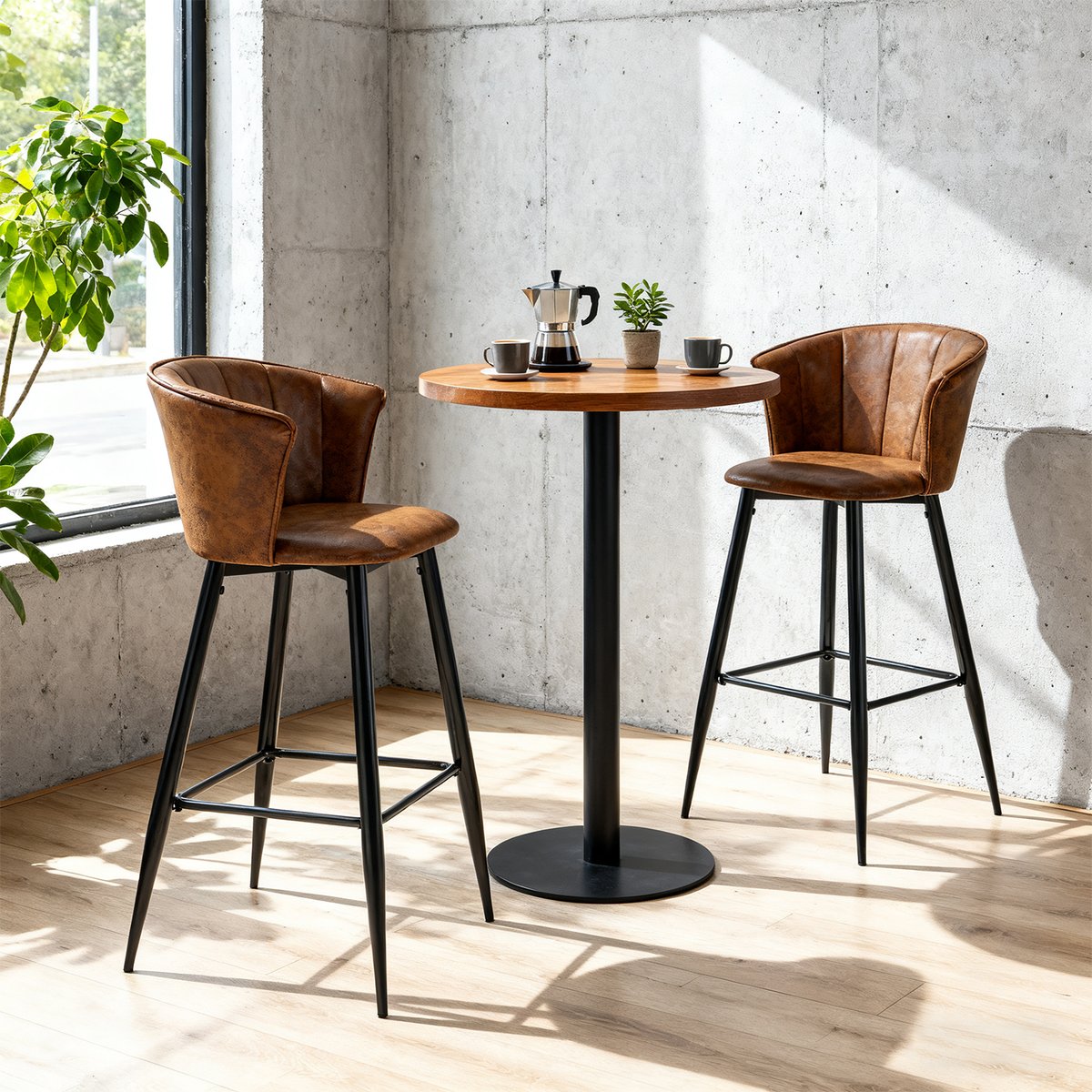 Lot de 6 tabourets de bar rétro industriel, DONCIC marron, MEUBLES COSY