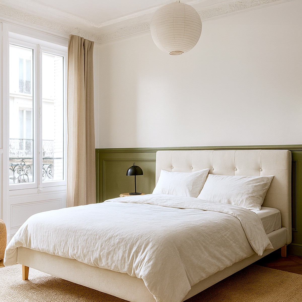 Lit avec tête de lit en velours - MILO beige, HOMIFAB