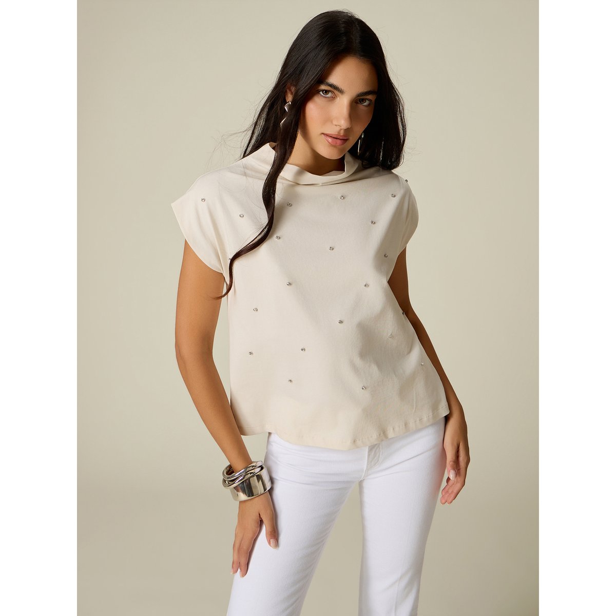 T-shirt avec strass blanc, OLTRE