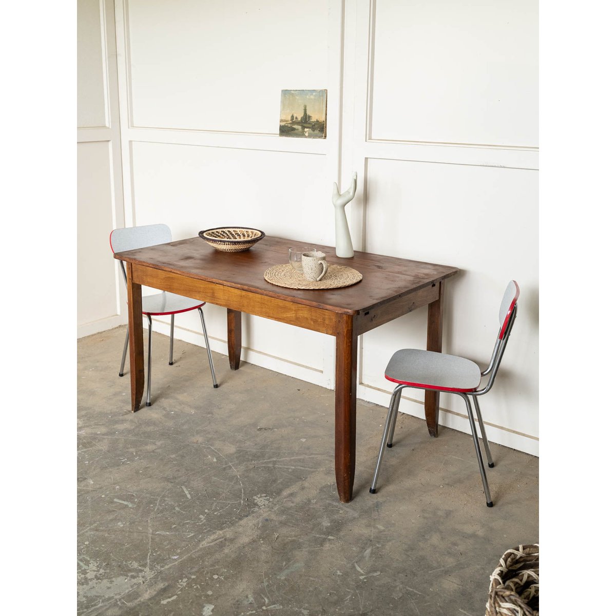 Table à manger de campagne en bois Romy N°1569 - Bon état bois foncé, DEBONGOUT