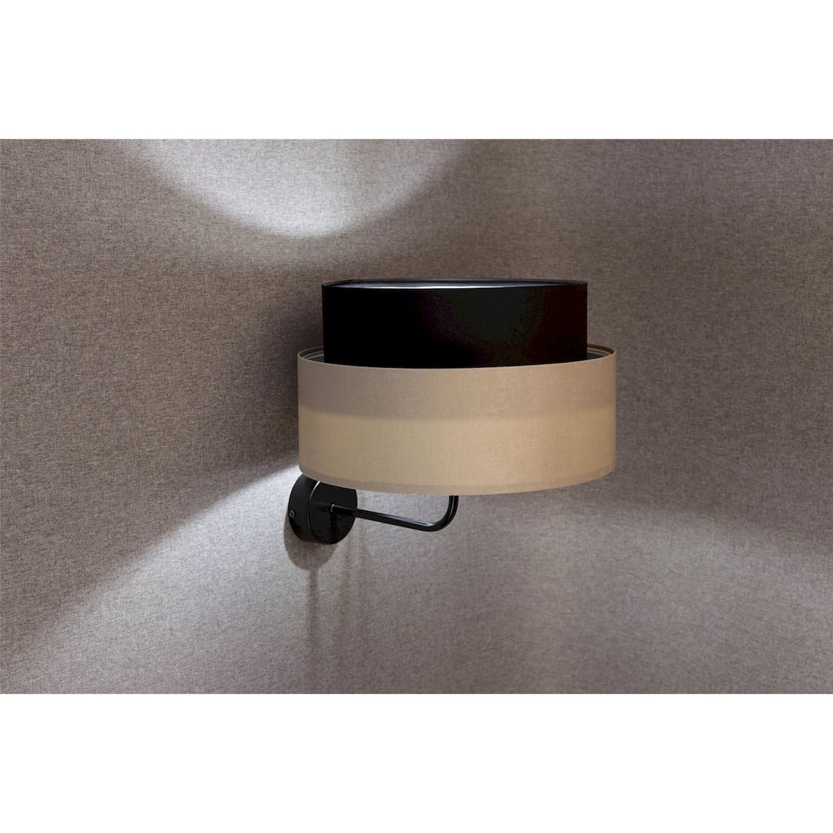 Applique murale ronde en tissu, DUO ELLEGANT noir satiné et beige brillant, BPS KONCEPT