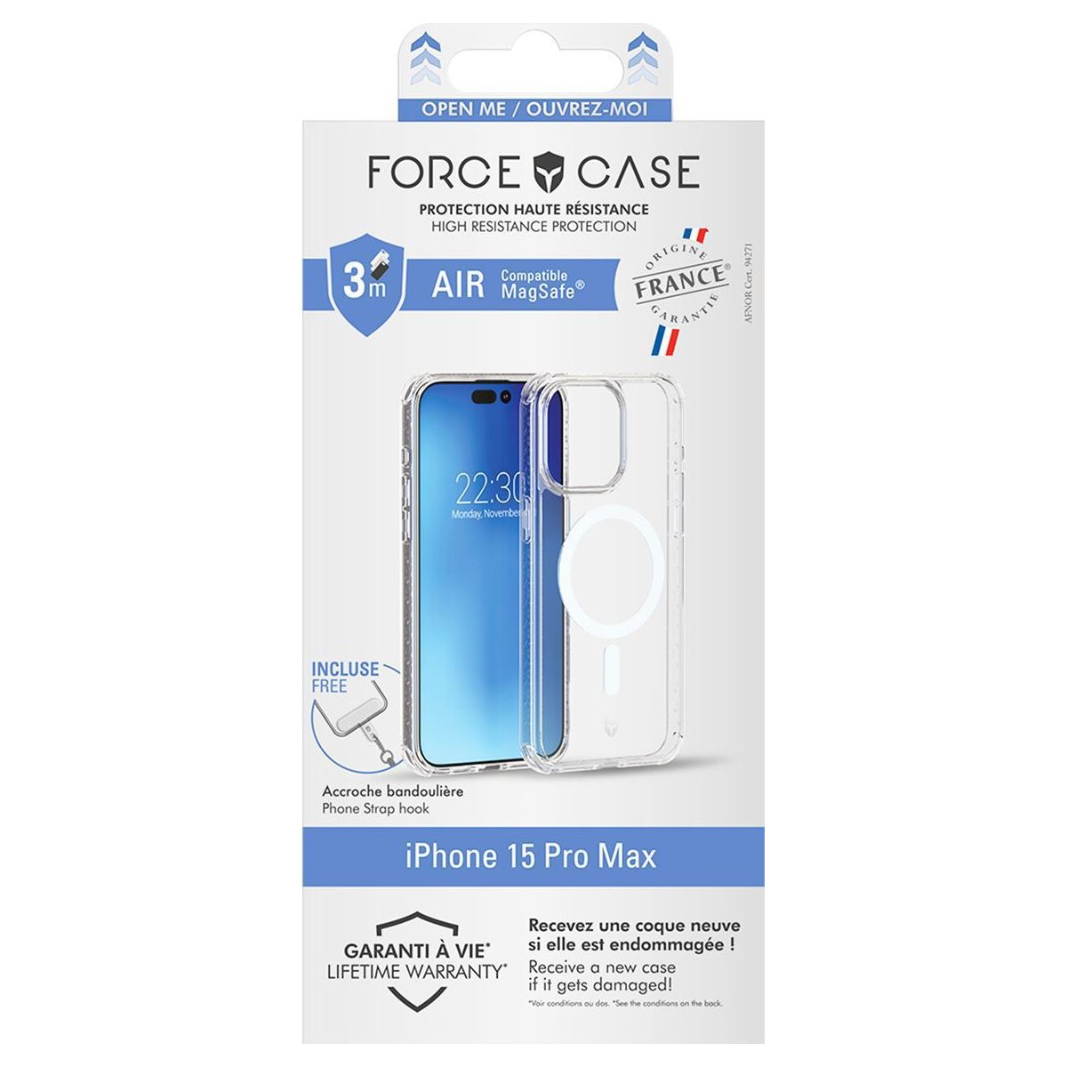 Coque iPhone 15 Pro Max MagSafe transparente couleur unique, FORCE CASE