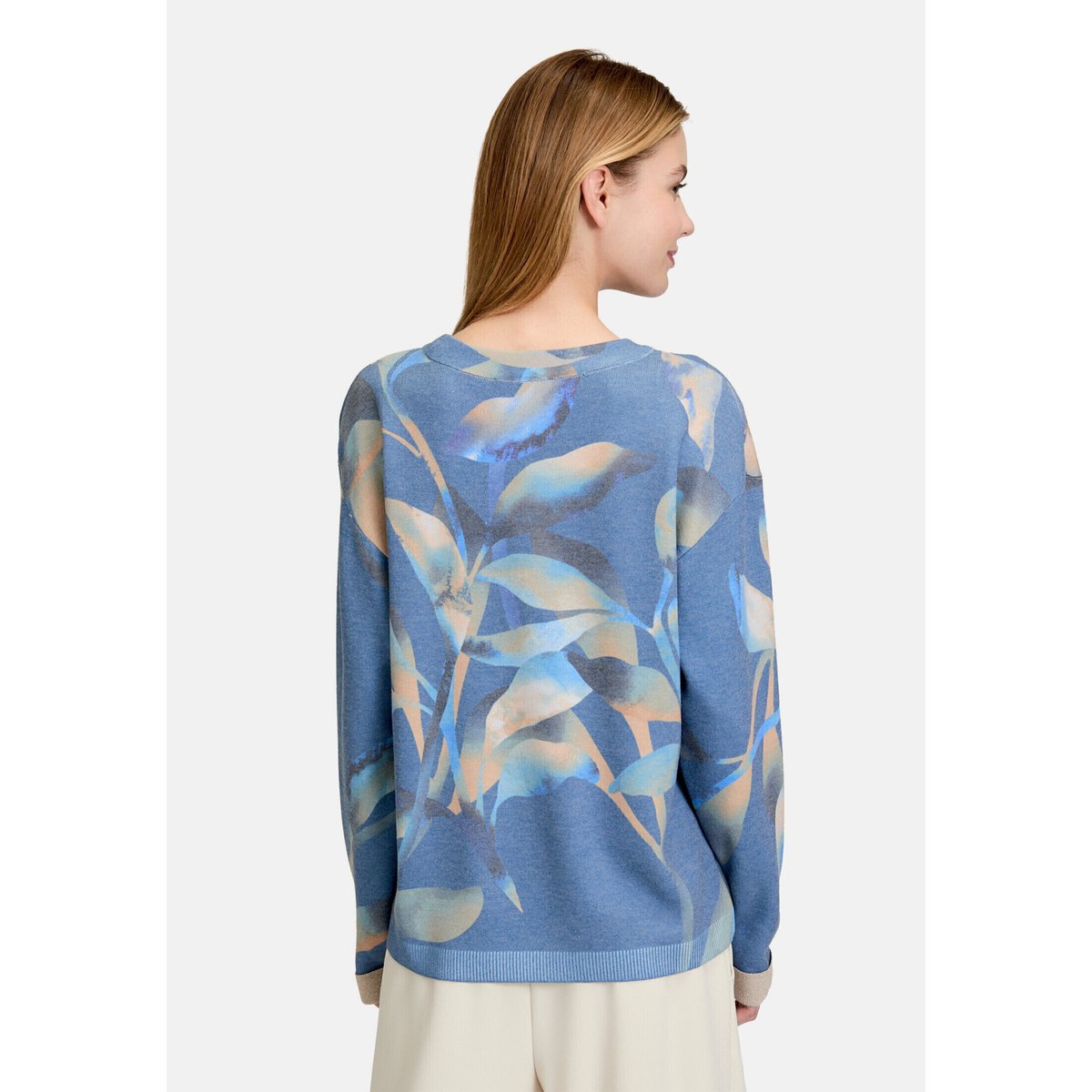 Pull-over en fine maille à imprimé blue/camel, BETTY BARCLAY