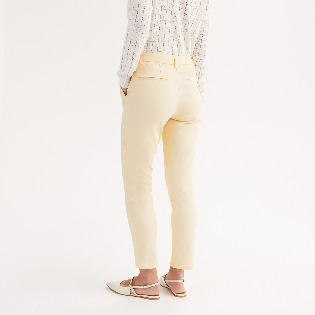 Pantalon droit chino, sergé stretch jaune pâle, ANNE WEYBURN