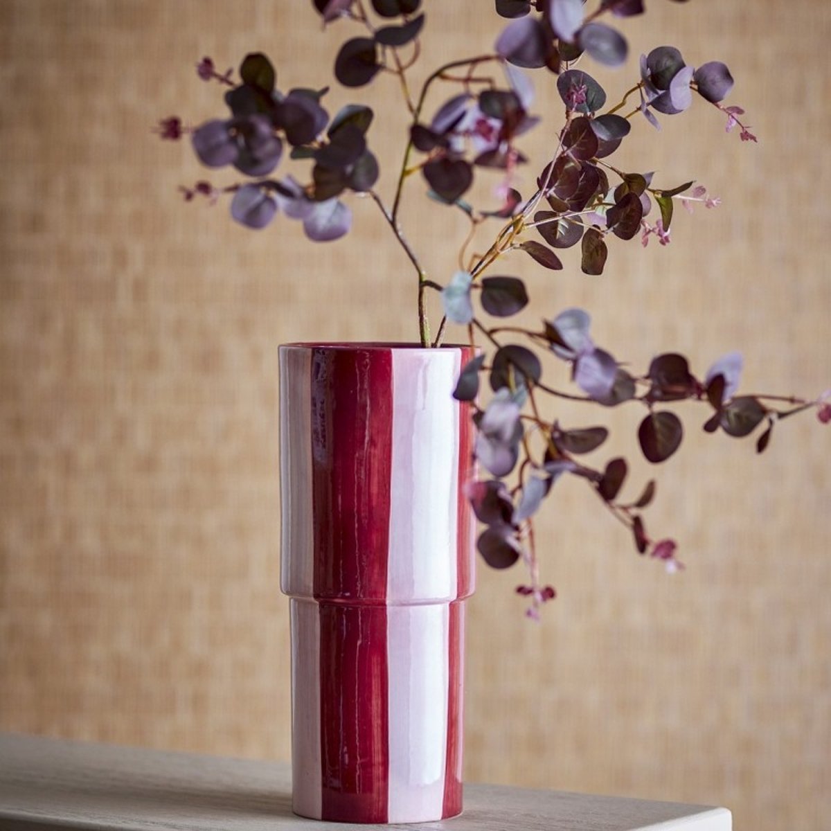 Vase droit grès rayures Floki rouge, BLOOMINGVILLE