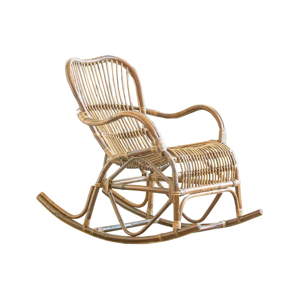 Rocking chair de jardin en rotin  RATTAN bois clair, MADE IN MEUBLES 