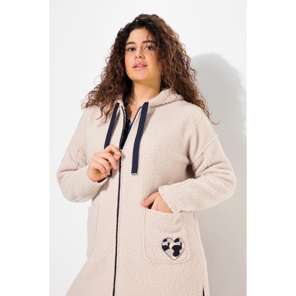 Veste longue oversize avec capuche gris galet, ULLA POPKEN