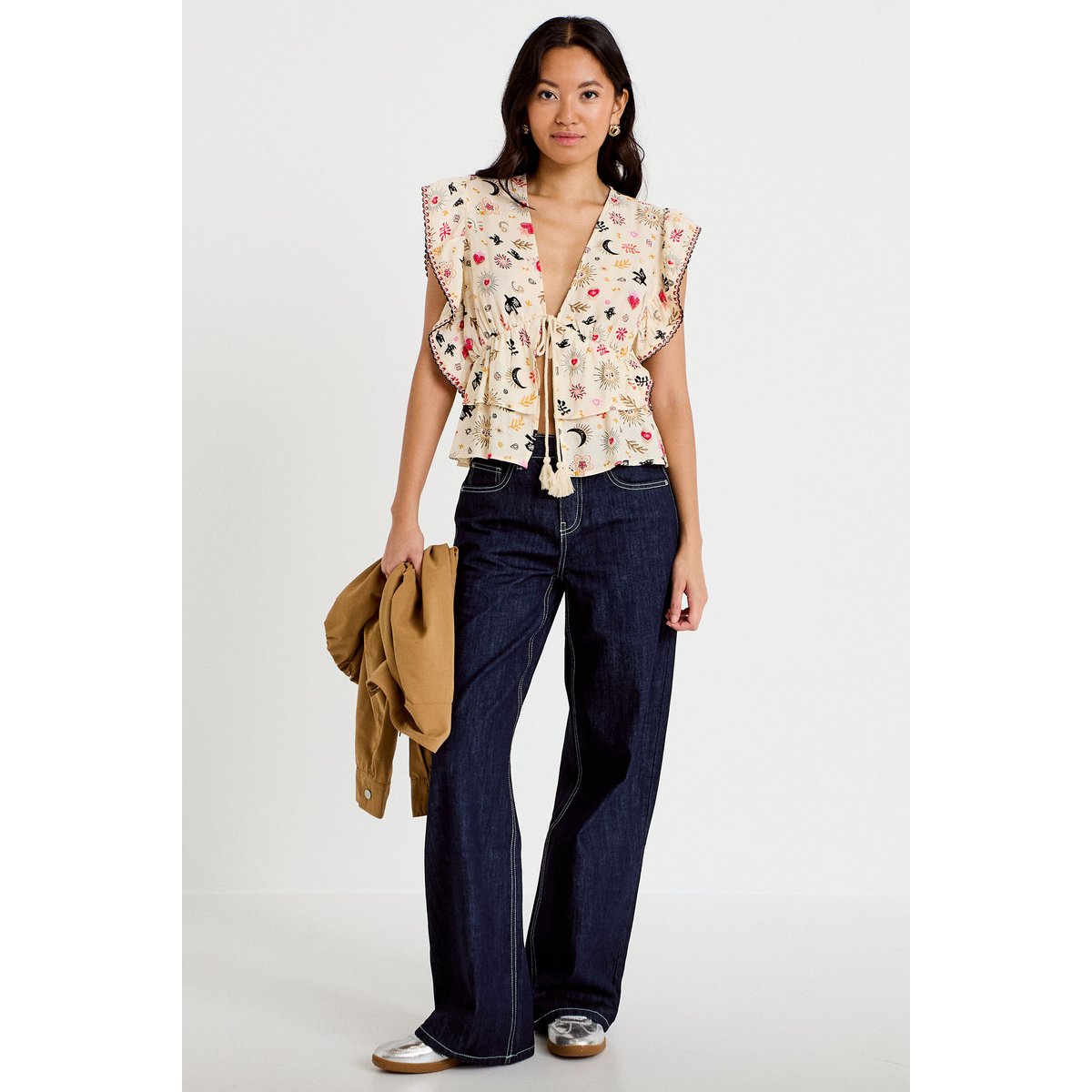 Jean wide leg taille basse denim brut, CACHE CACHE