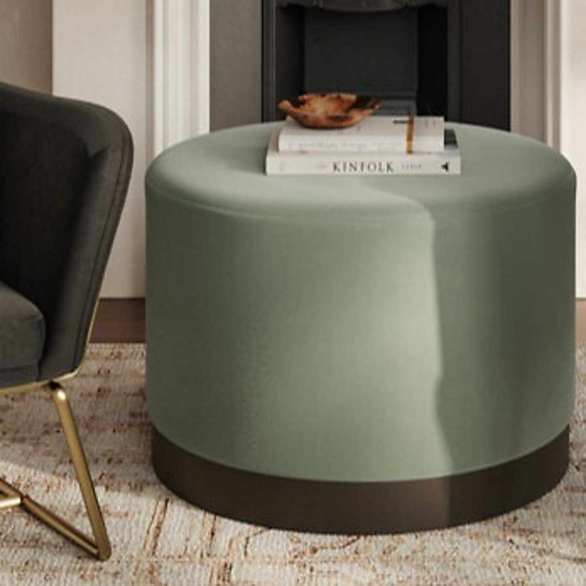Velvet Round Pouffe sage, SO'HOME