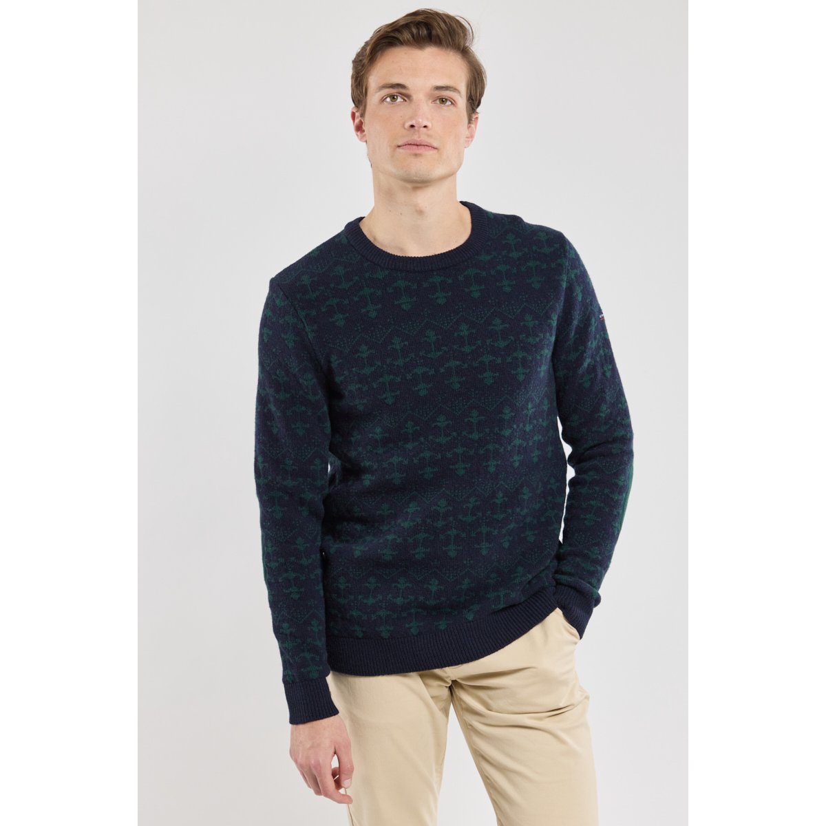 Pull avec coudières en laine navire/dark storm, ARMOR-LUX