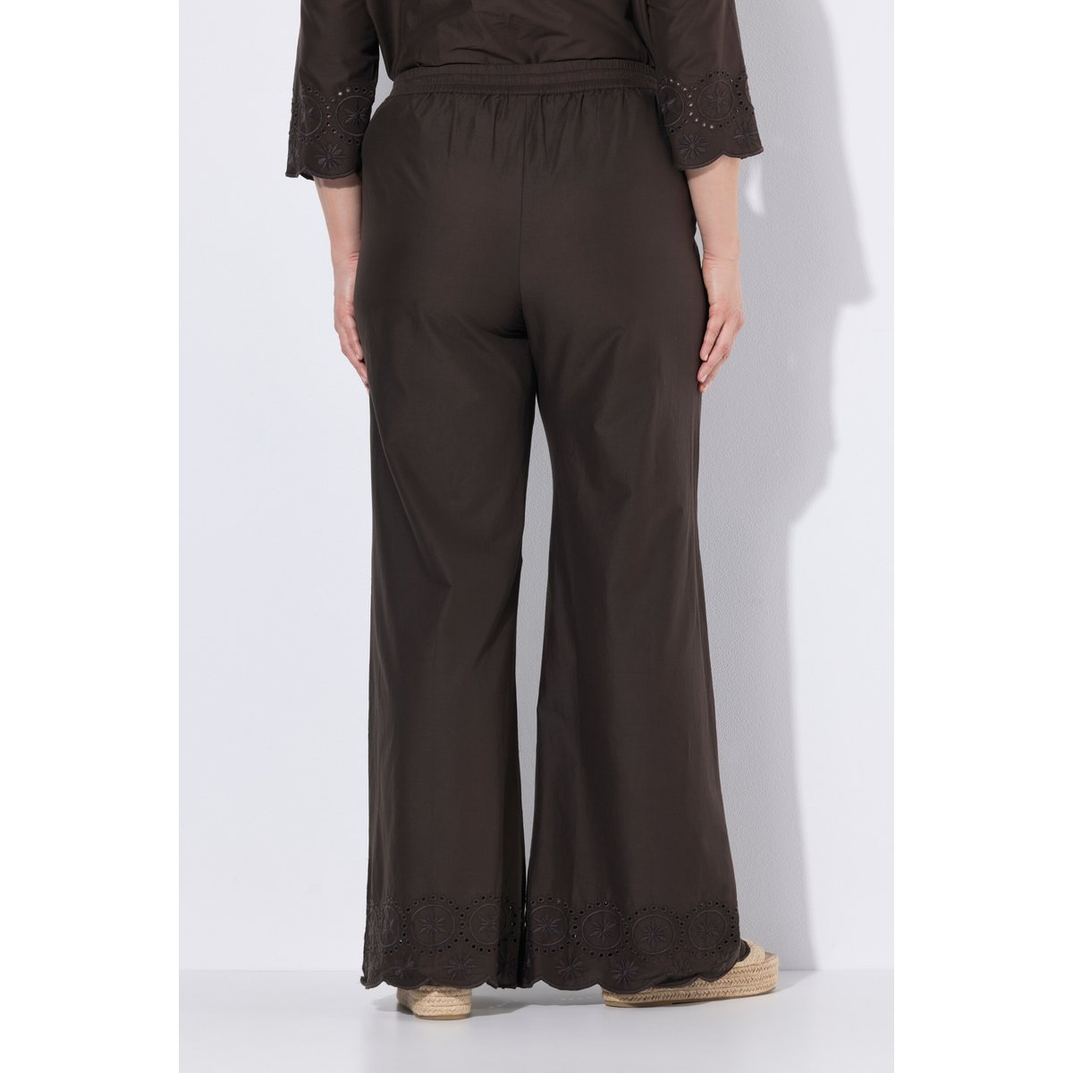 Pantalon, broderie anglaise, jambes larges noir marron, ULLA POPKEN