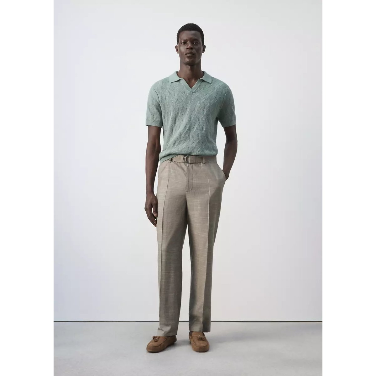Pantalon mélange de lyocell et lin relaxed-fit gris vison, MANGO MAN