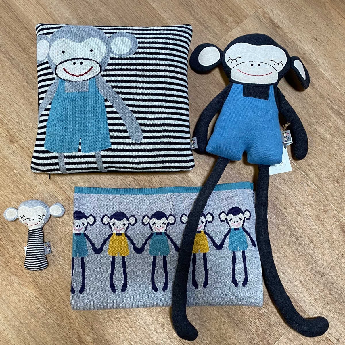 Taie de coussin en coton bio tricoté TRICOT gris, singe, SEVIRA KIDS