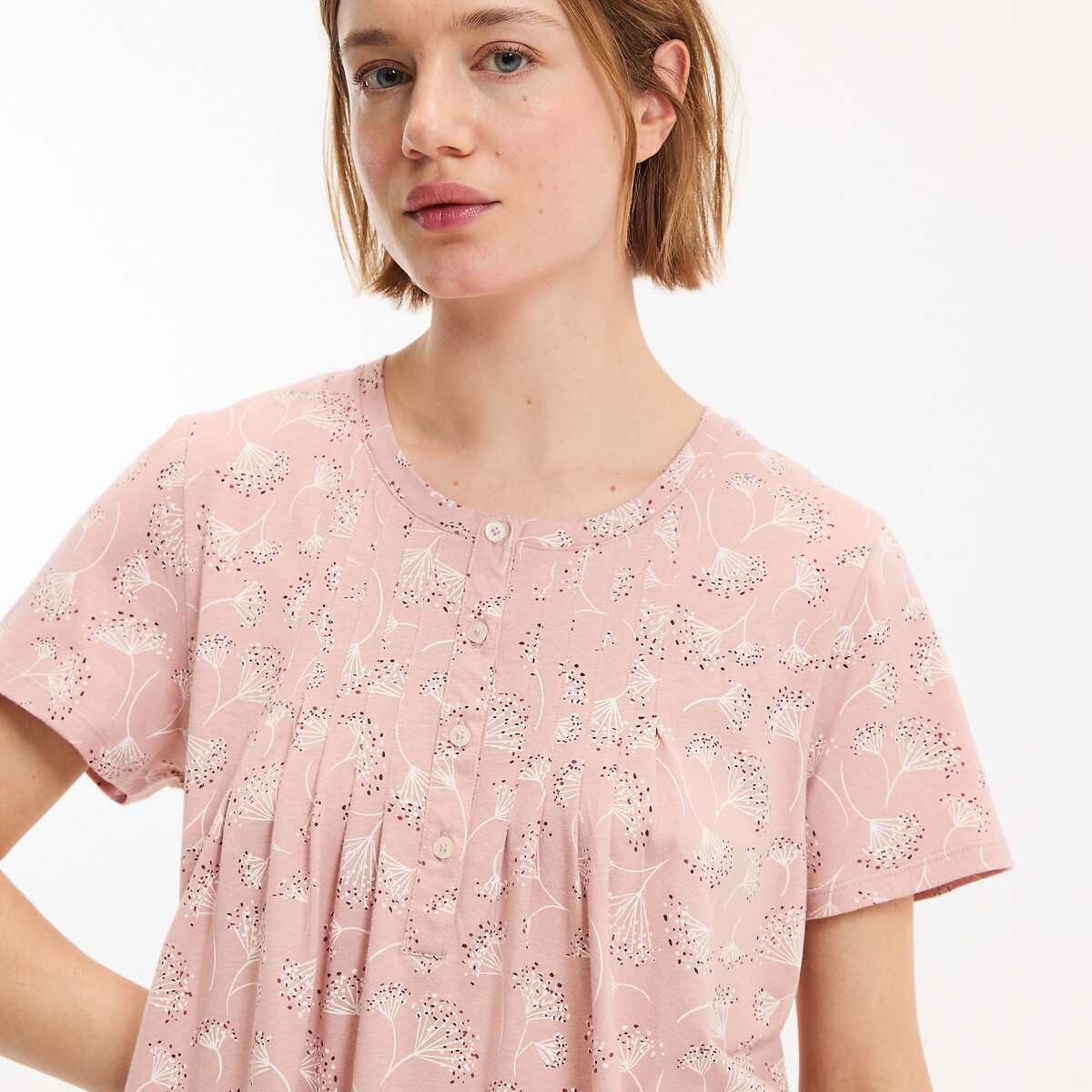 Chemise de nuit imprimée en coton, manches courtes imprimé fleuri, ANNE WEYBURN