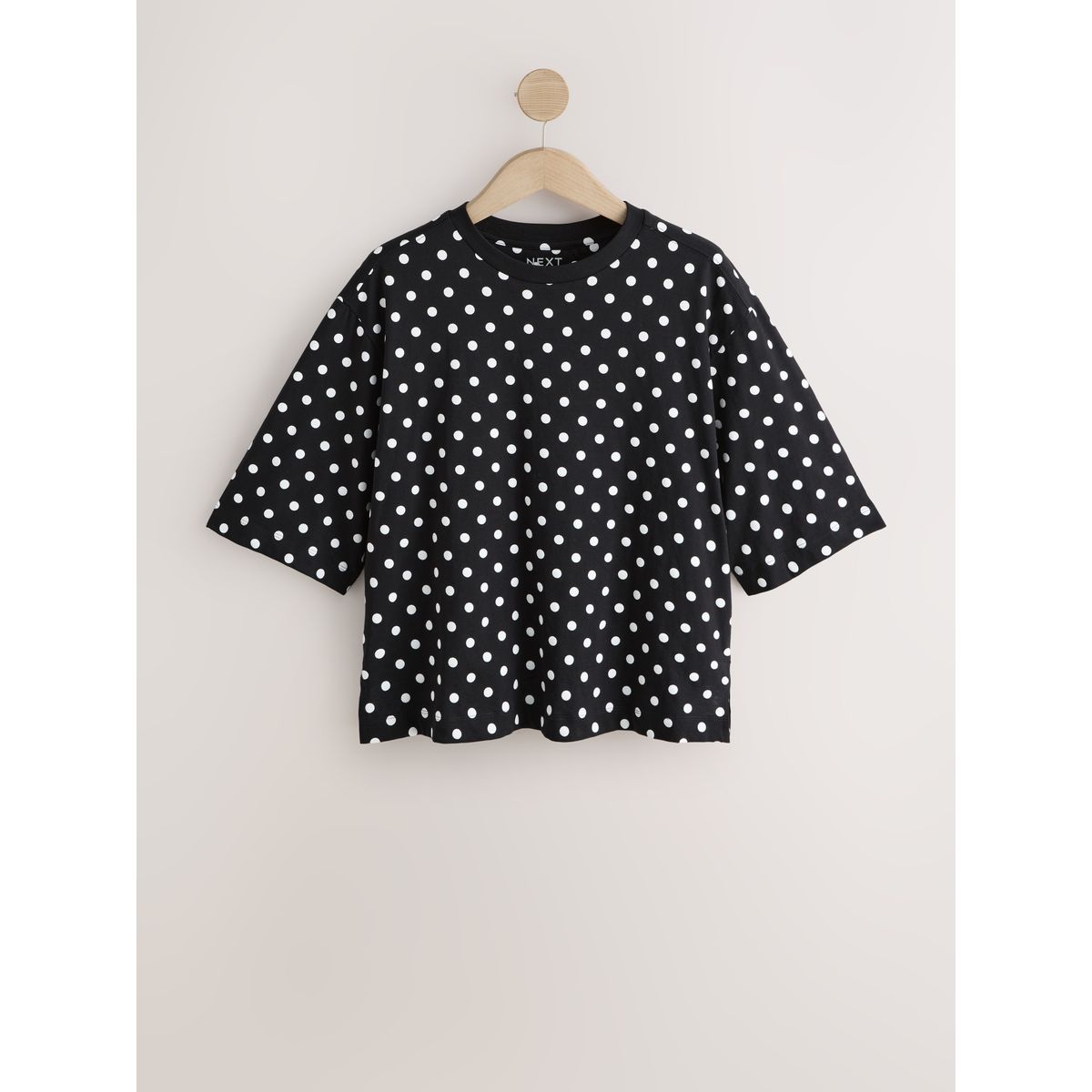 T-shirt ras du cou décontracté noir/blanc à pois, NEXT