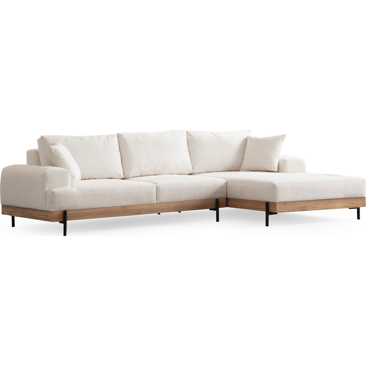 Canapé d'angle à droite 4 places en tissu - GIADA beige, HOMIFAB