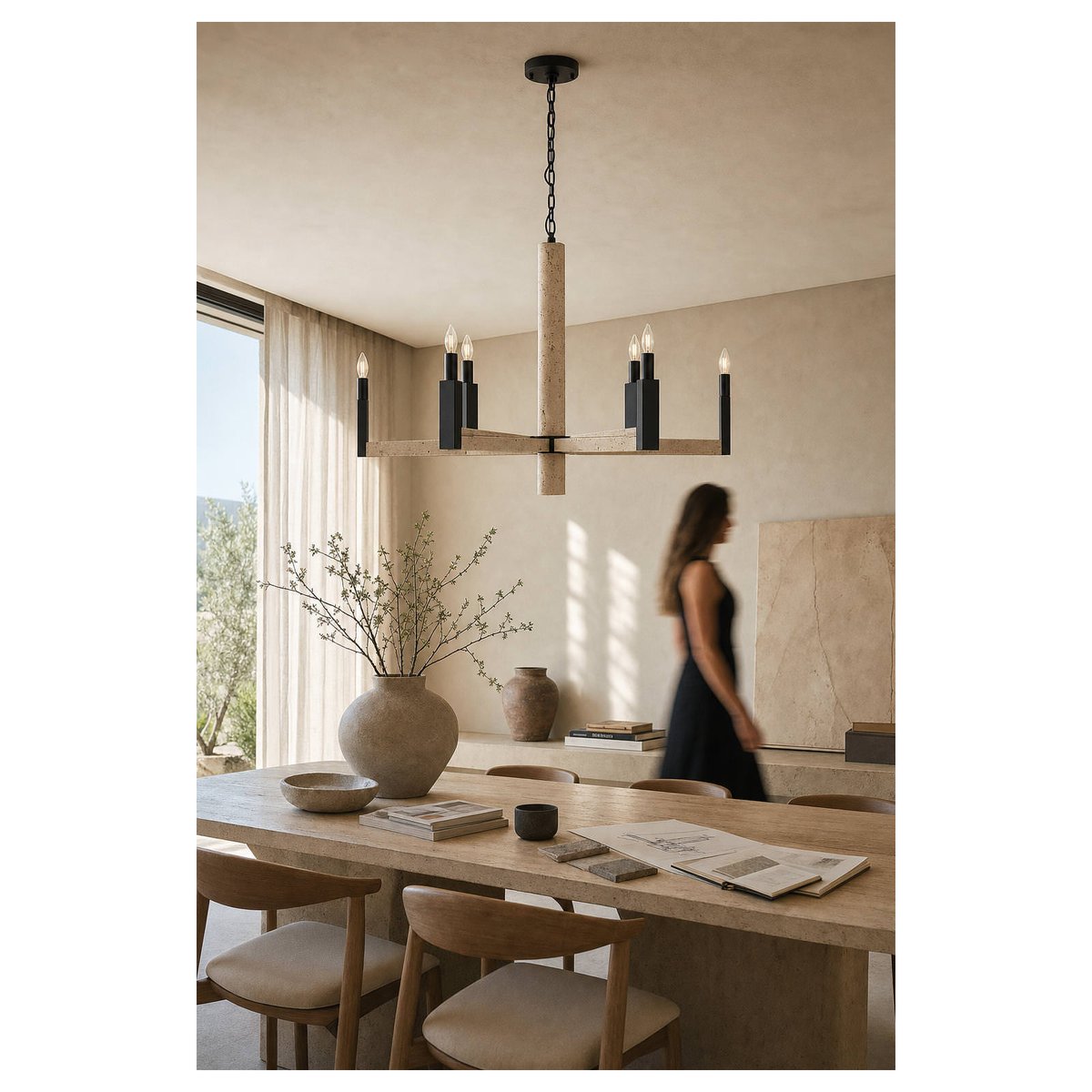 Suspension d'architecte en travertin beige travertin et noir, RECOLLECTION
