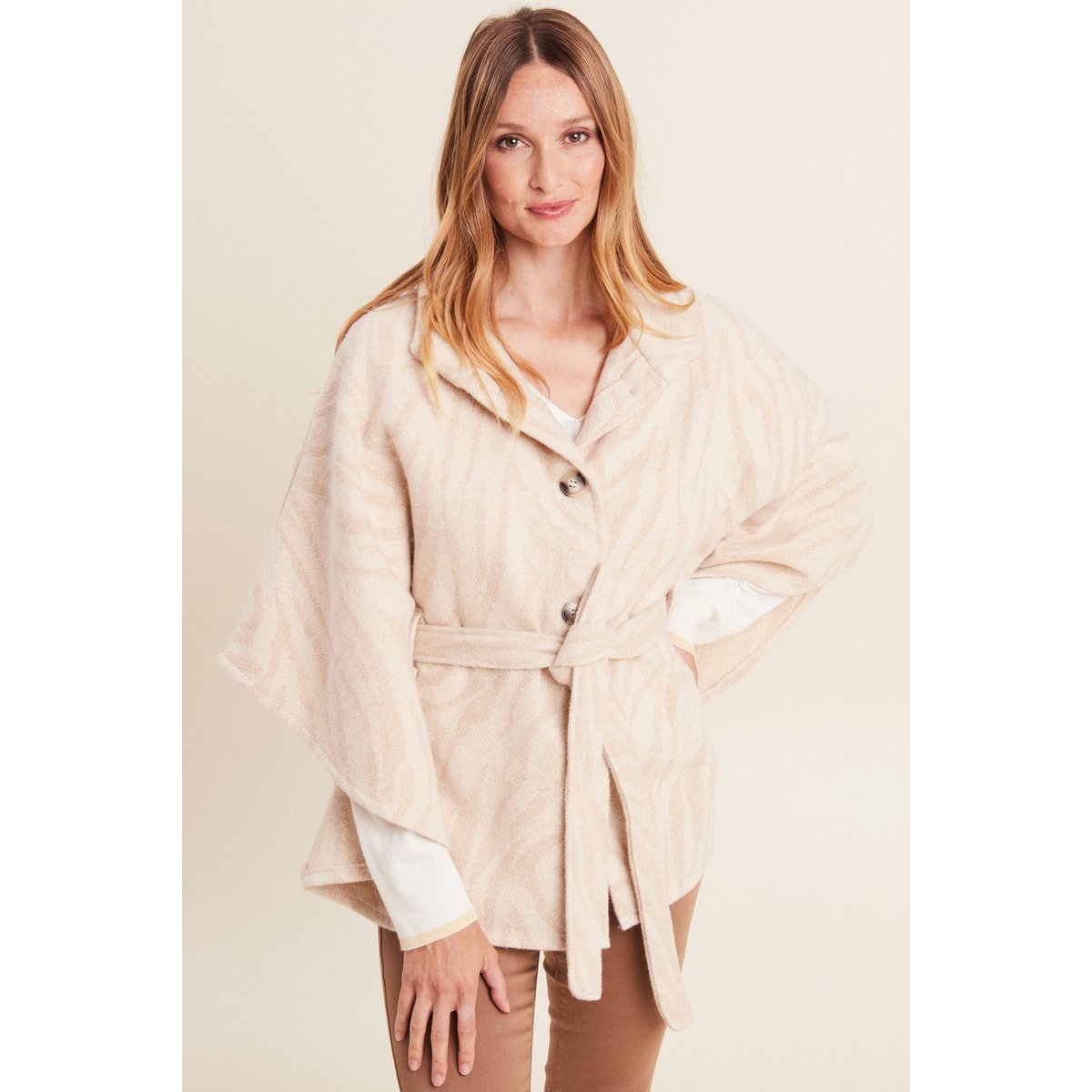 Cape boutonnée et ceinturée beige, BREAL