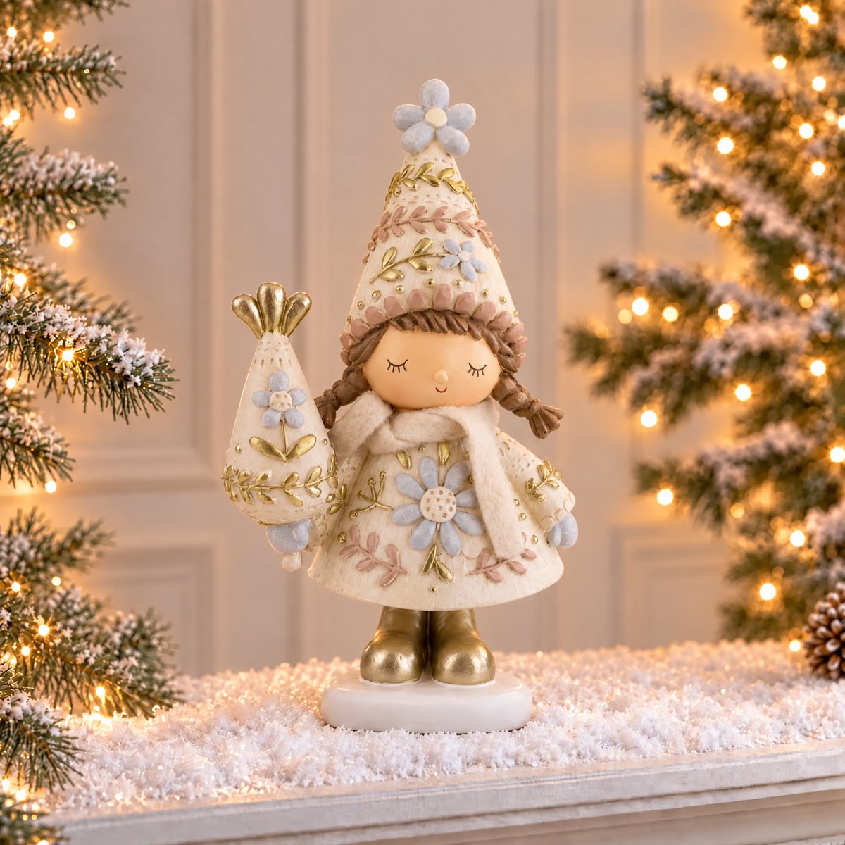 Figurine fillette de noël décorative artificielle H21 ELFIE beige, SIA