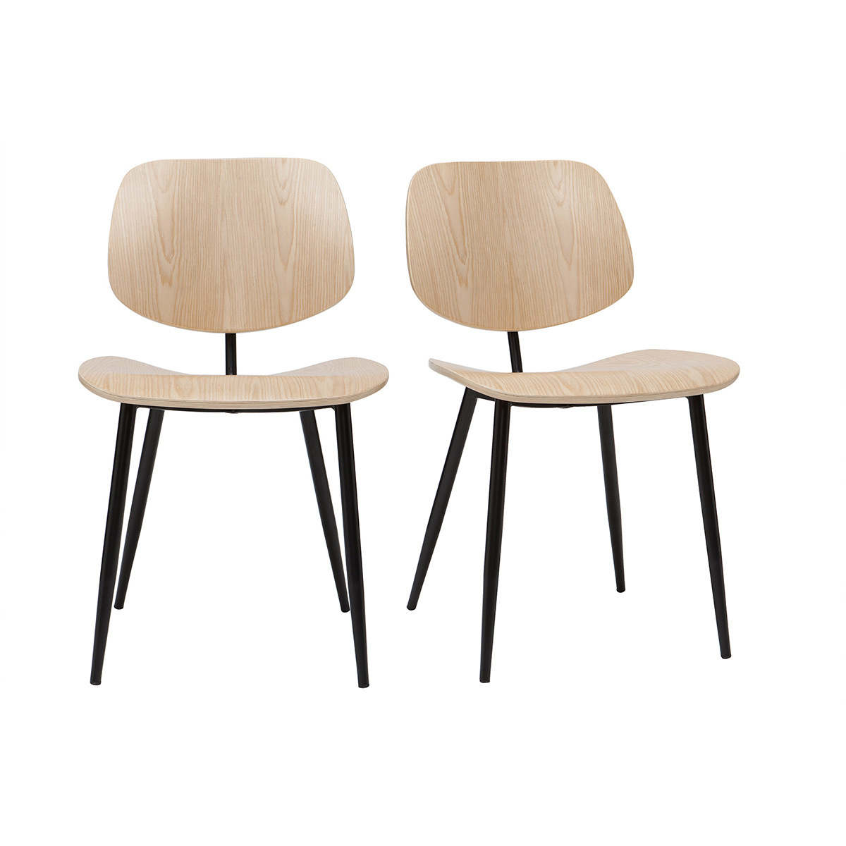 Chaises design pieds métal (lot de 2) TOBIAS bois clair / noir, MILIBOO