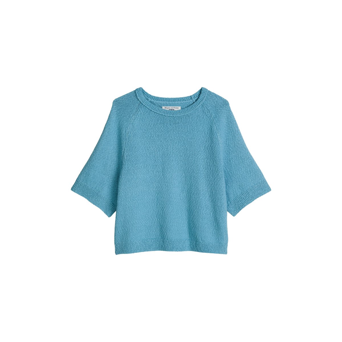 Pull à manches courtes regular en fil Cotton Slub bleu clair, MARC O’POLO DENIM