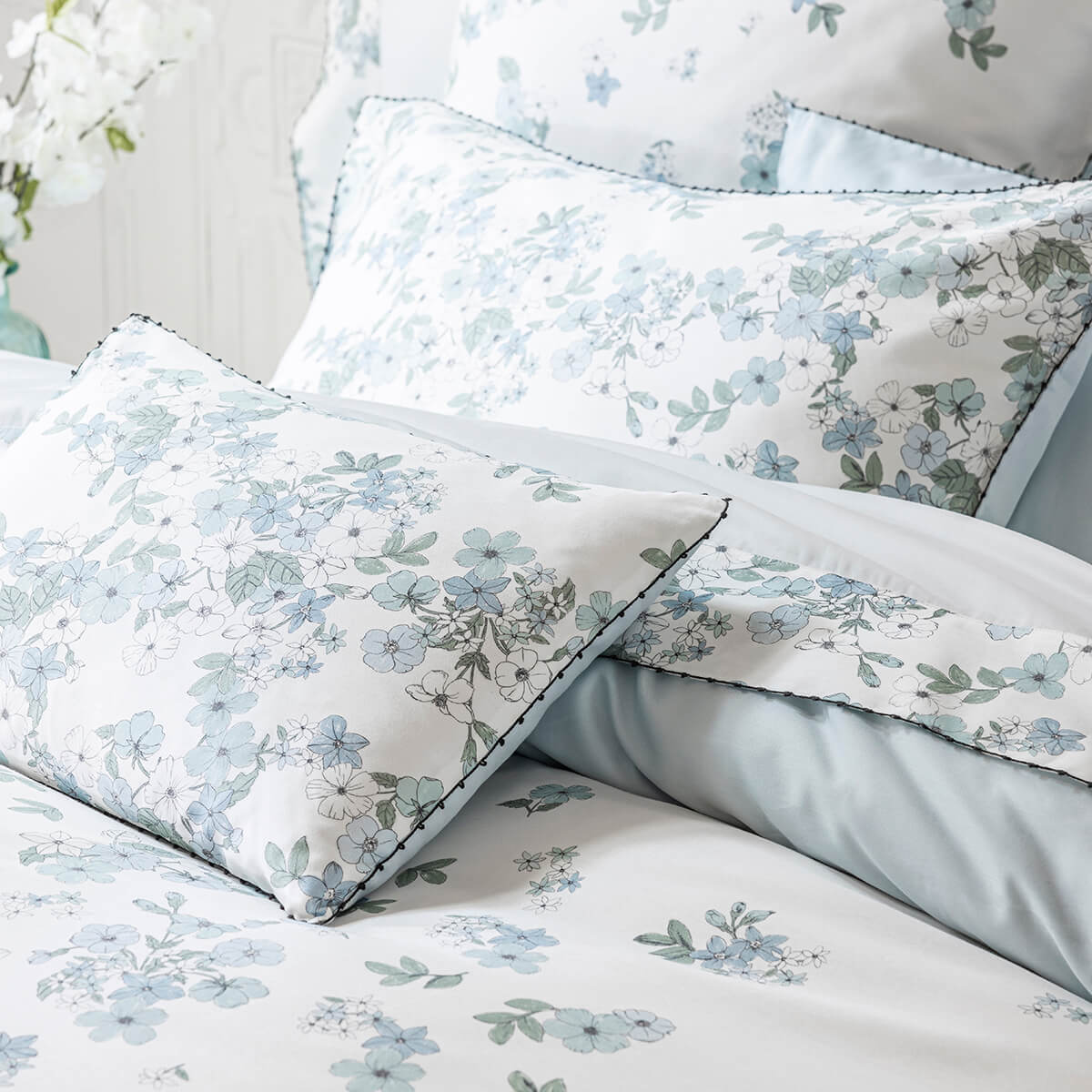 Taie décorative en Coton, MANUKA ciel, LE JACQUARD FRANCAIS