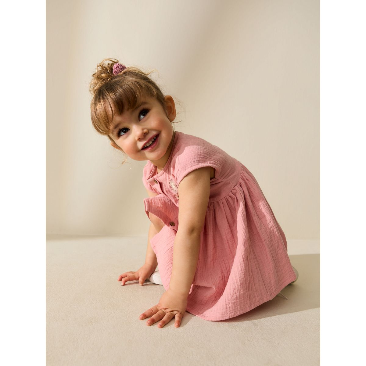 Robe texturée à manches courtes rose blush, NEXT
