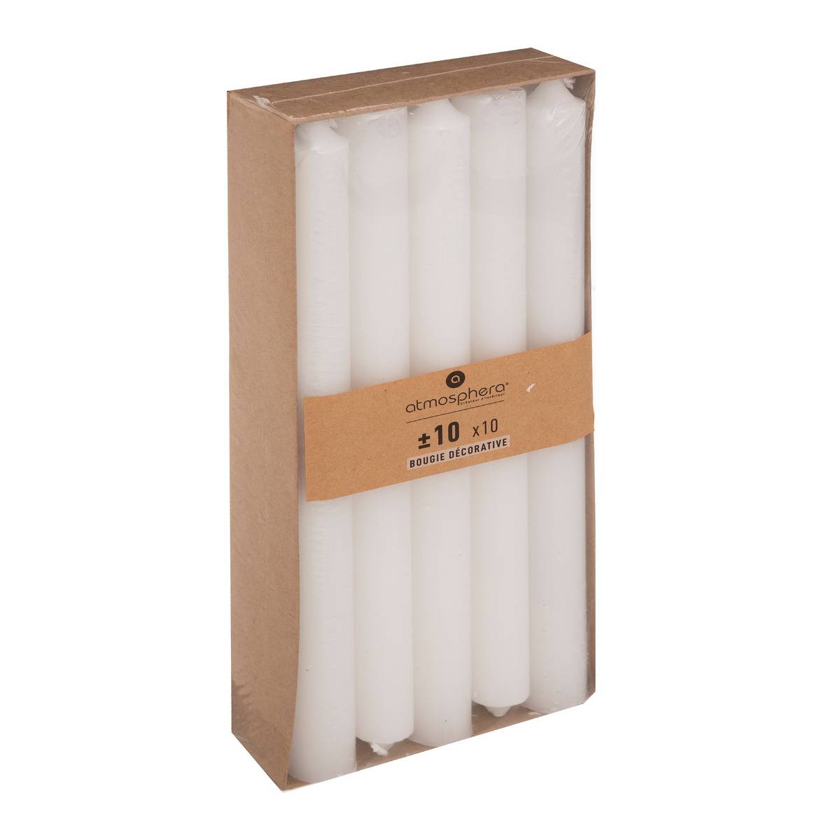 Lot de 10 bougies bâtons MANY blanc, ATMOSPHERA