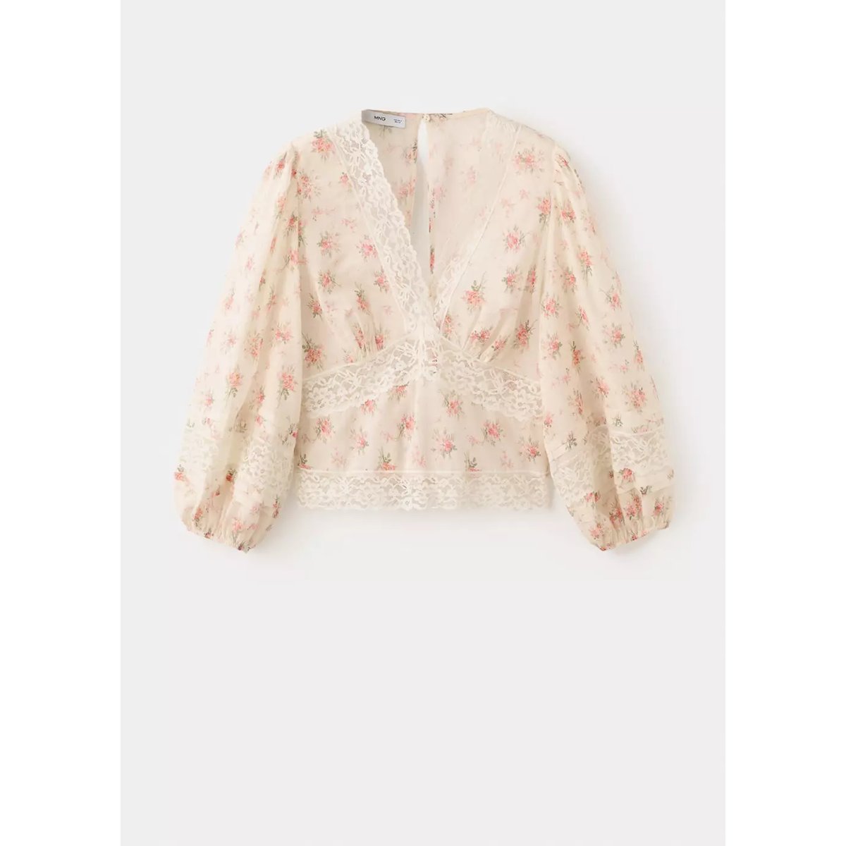 Blouse dentelle fleurie rose, MANGO