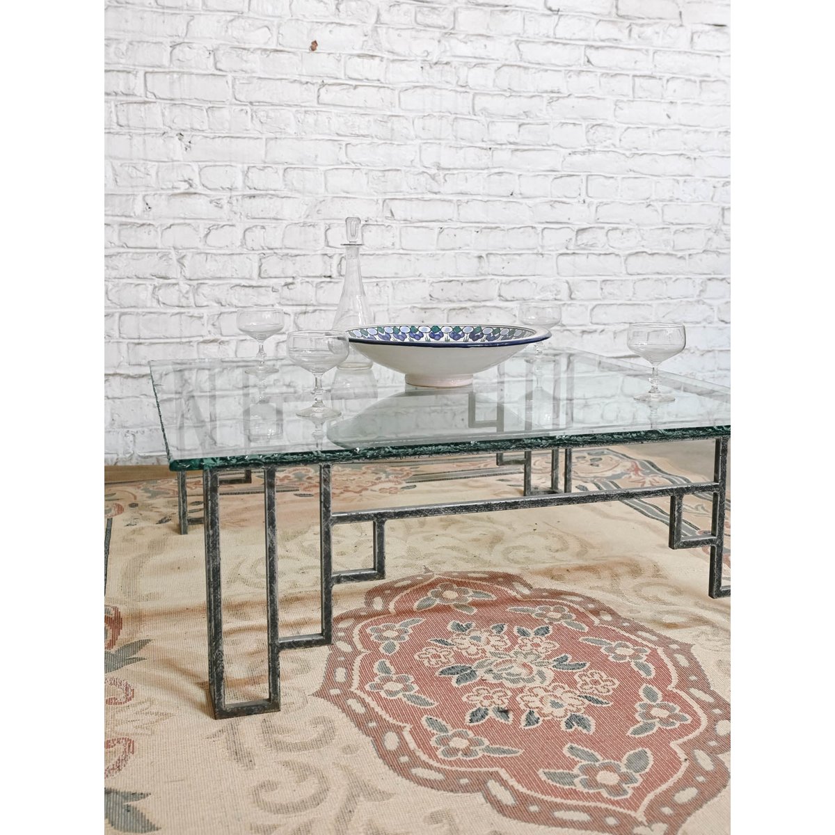 Table basse en verre et fer forgé Donna N°1529 - Bon état transparent, DEBONGOUT